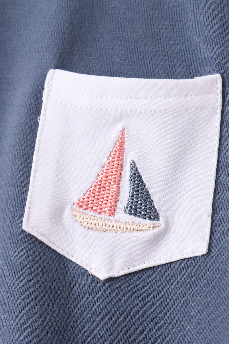 Sailors Dreams Dark Blue Sailboat Short Set