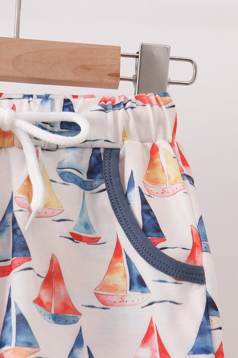 Sailors Dreams Dark Blue Sailboat Short Set