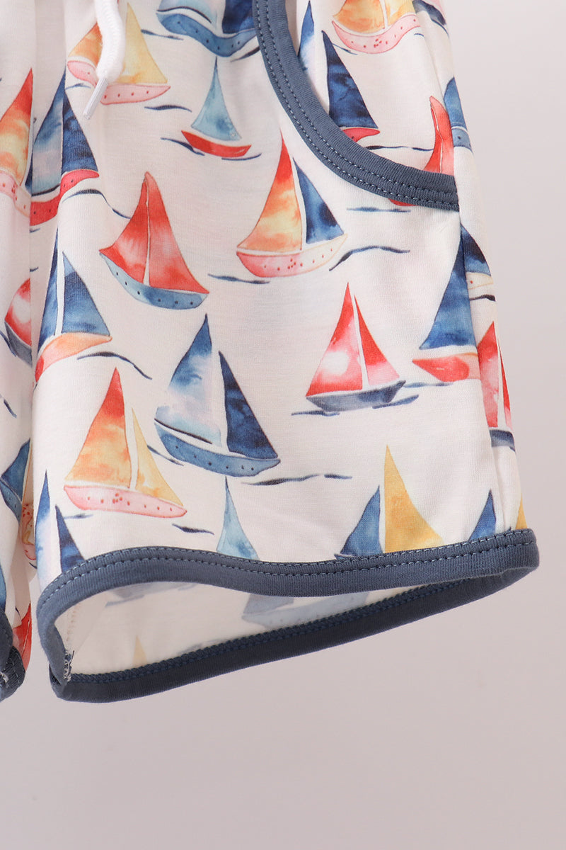 Sailors Dreams Dark Blue Sailboat Short Set