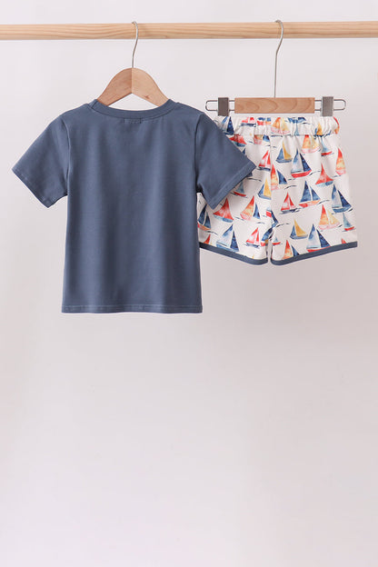 Sailors Dreams Dark Blue Sailboat Short Set