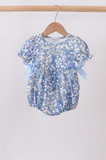 Blue Floral Print Bubble Romper | Baby Girl Spring Summer Boutique Floral Outfit