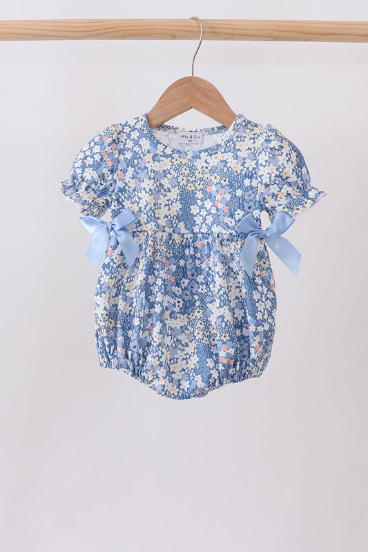 Blue Floral Print Bubble Romper | Baby Girl Spring Summer Boutique Floral Outfit