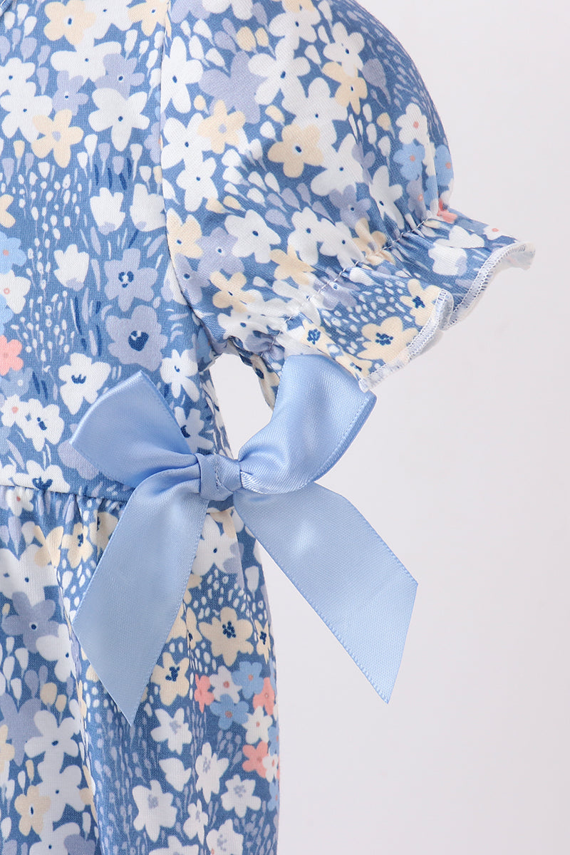 Blue Floral Print Bubble Romper | Baby Girl Spring Summer Boutique Floral Outfit