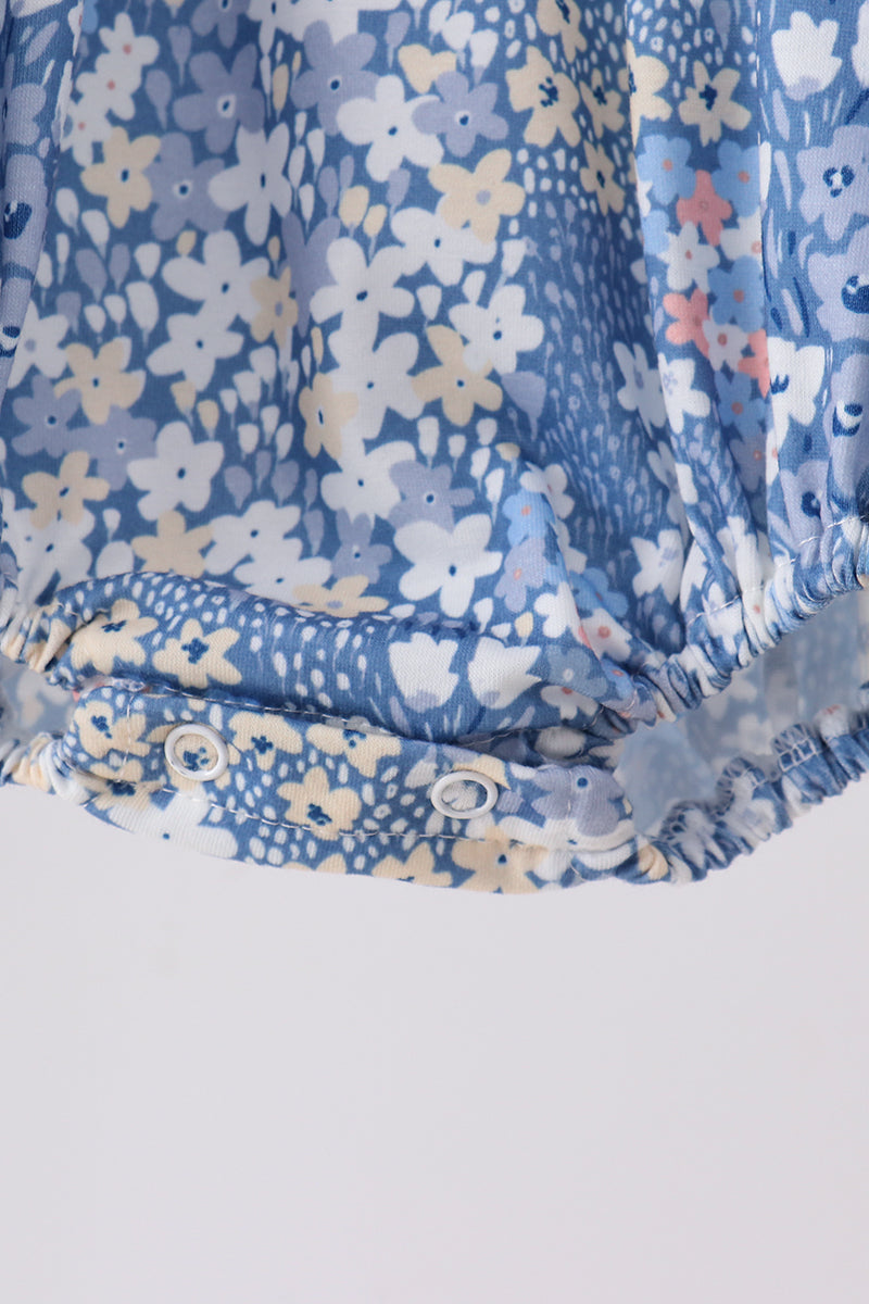Blue Floral Print Bubble Romper | Baby Girl Spring Summer Boutique Floral Outfit