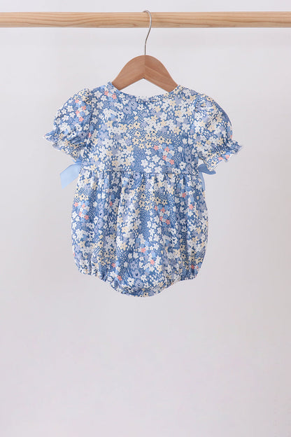 Blue Floral Print Bubble Romper | Baby Girl Spring Summer Boutique Floral Outfit