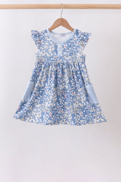 Blue Floral Print Dress | Girls Spring Summer Boutique Floral Outfit