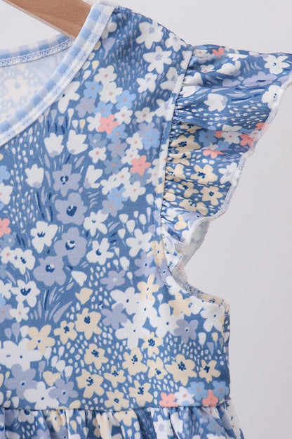 Blue Floral Print Dress | Girls Spring Summer Boutique Floral Outfit