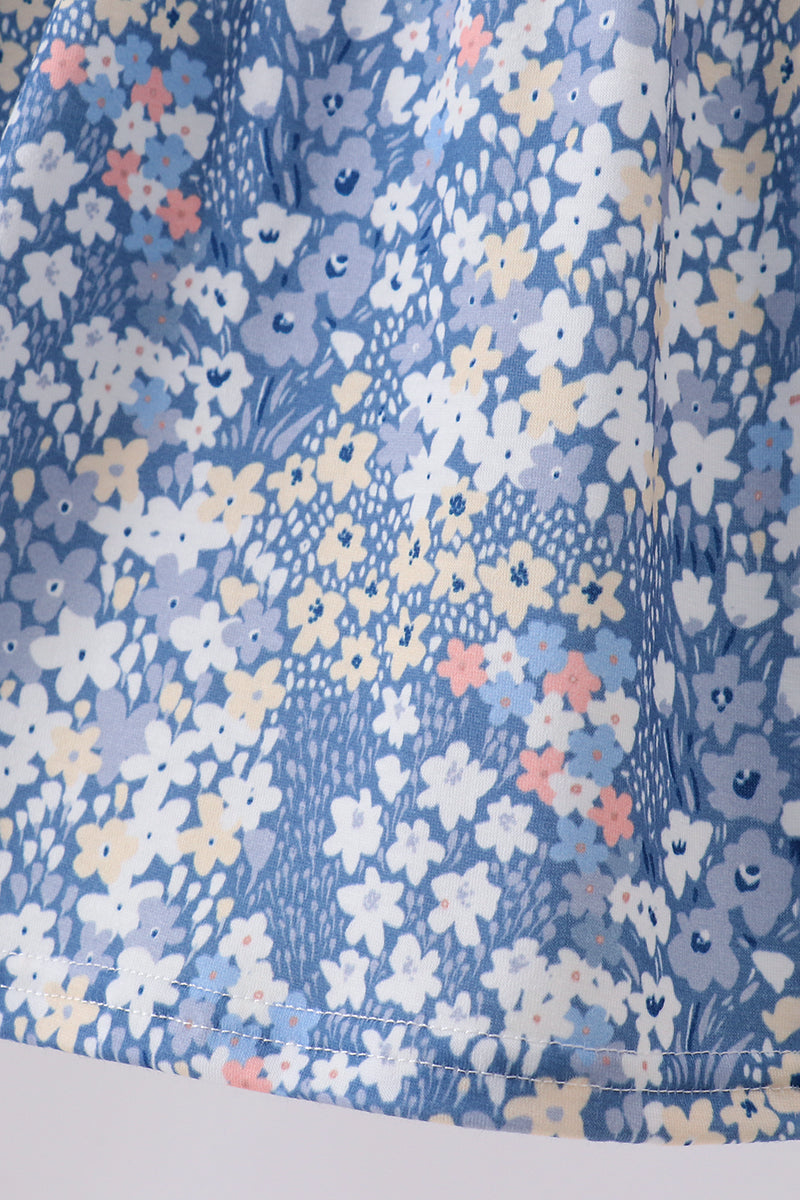 Blue Floral Print Dress | Girls Spring Summer Boutique Floral Outfit