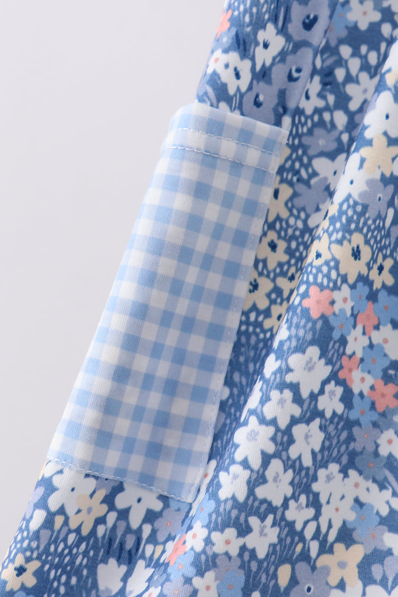Blue Floral Print Dress | Girls Spring Summer Boutique Floral Outfit