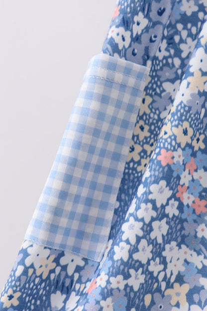 Blue Floral Print Dress | Girls Spring Summer Boutique Floral Outfit