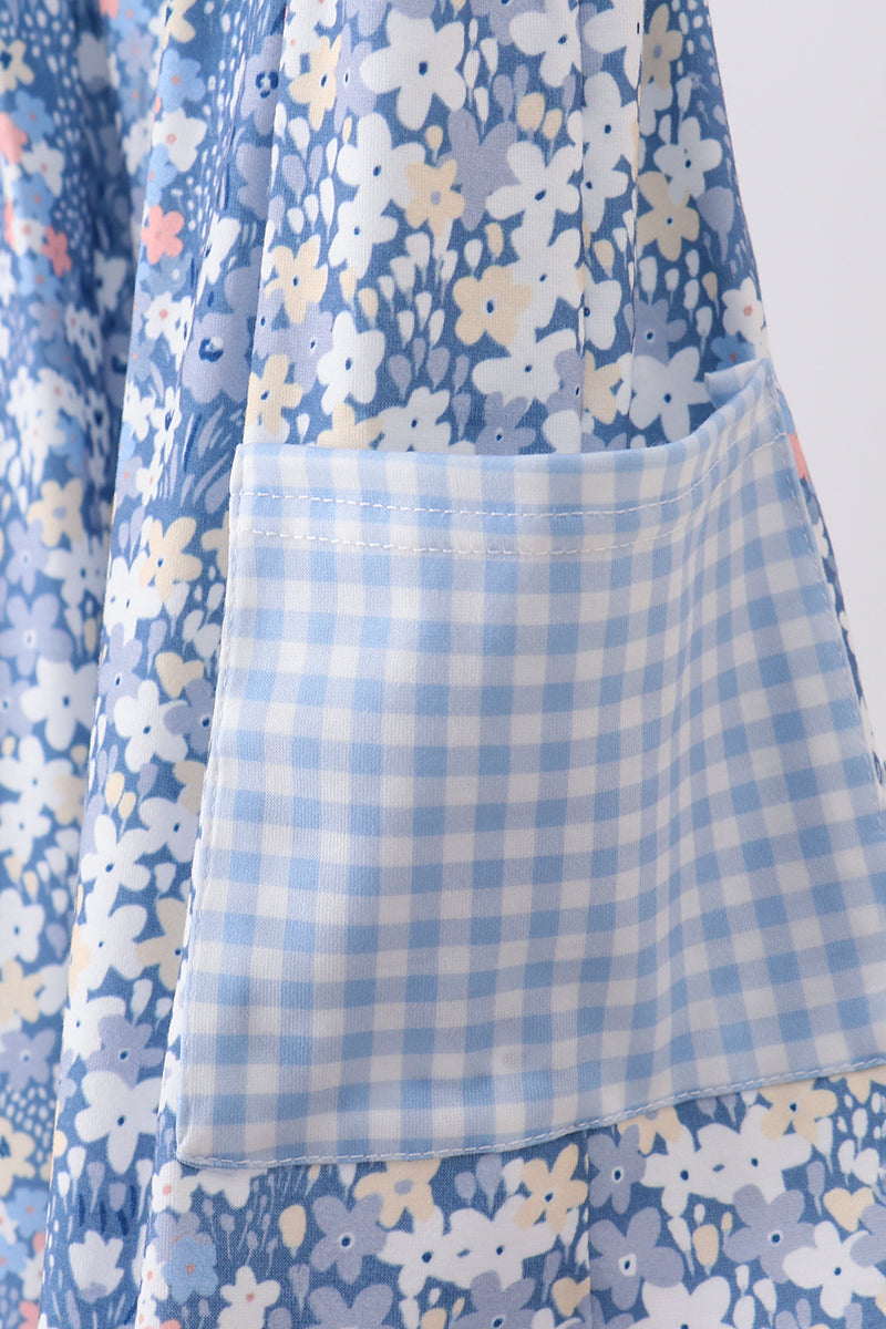 Blue Floral Print Dress | Girls Spring Summer Boutique Floral Outfit
