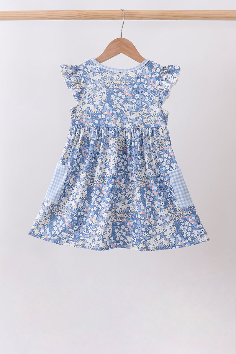Blue Floral Print Dress | Girls Spring Summer Boutique Floral Outfit