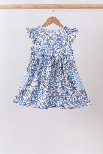 Blue Floral Print Dress | Girls Spring Summer Boutique Floral Outfit
