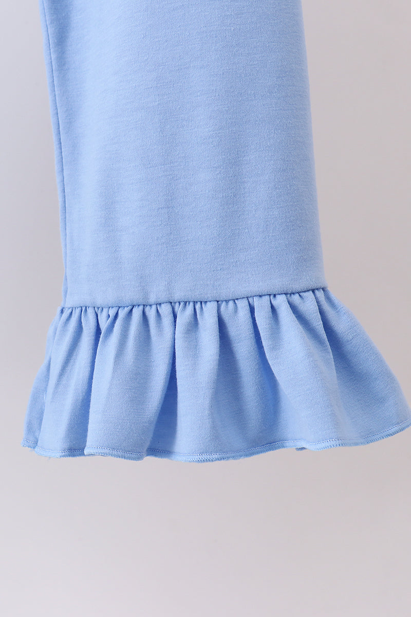 Blue Floral Print Ruffle Pants Set | Girls Spring Summer Boutique Two Piece Outfit