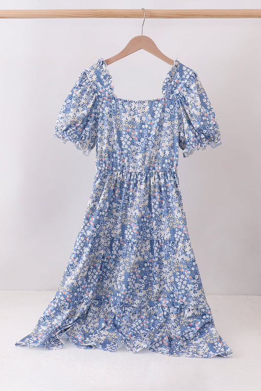 Blue Floral Print Mom Dress | Women’s Spring Summer Boutique Floral Outfit
