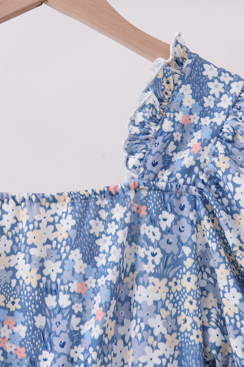 Blue Floral Print Mom Dress | Women’s Spring Summer Boutique Floral Outfit