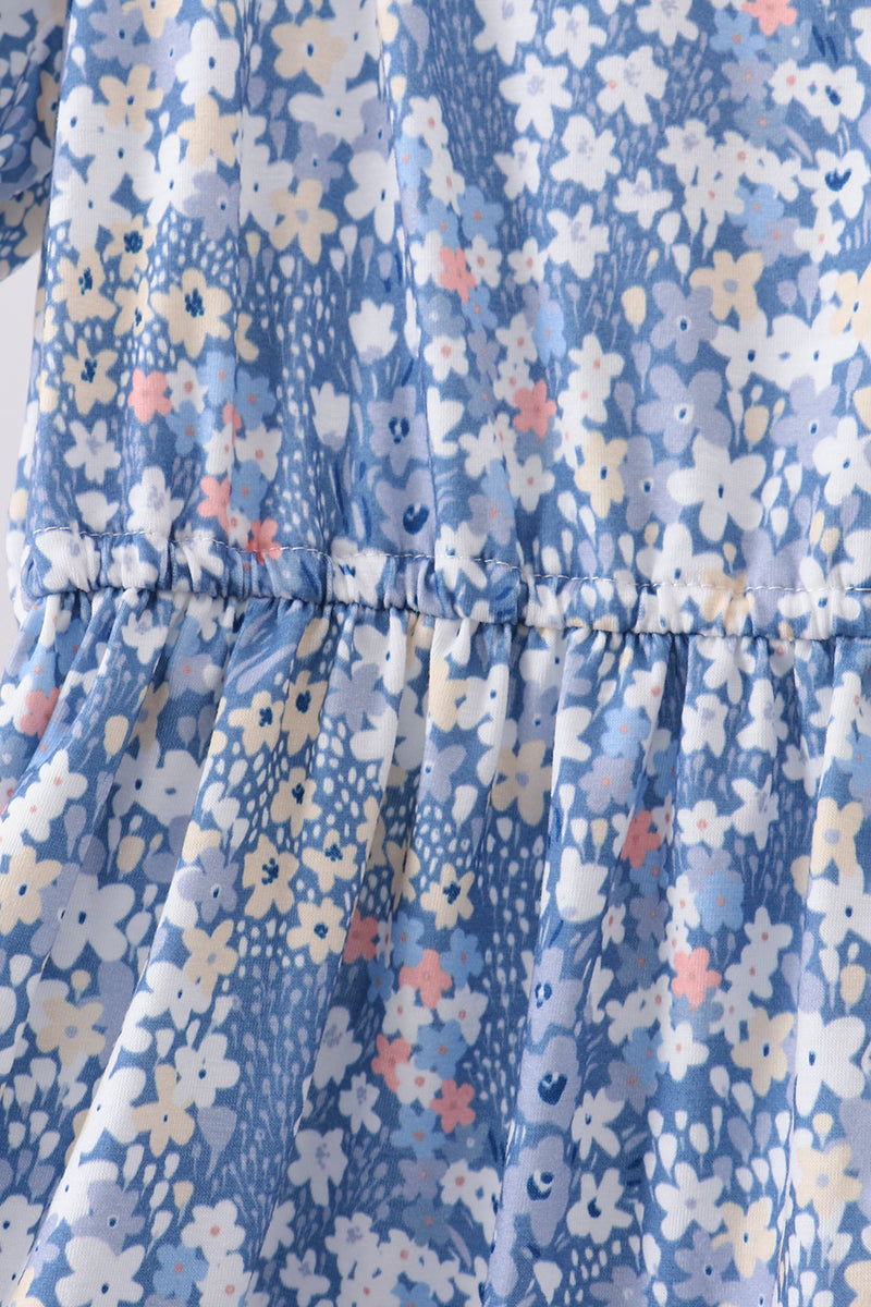 Blue Floral Print Mom Dress | Women’s Spring Summer Boutique Floral Outfit