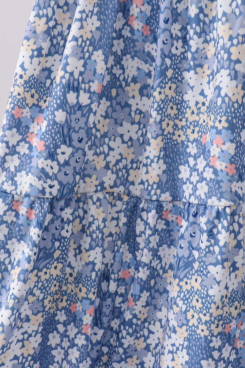 Blue Floral Print Mom Dress | Women’s Spring Summer Boutique Floral Outfit