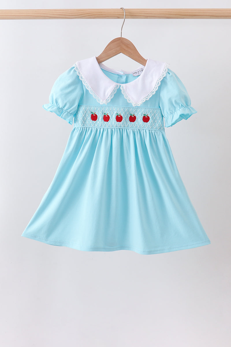 Blue Apple Smocked Lace Dress | Elegant Baby Girl Boutique Dress