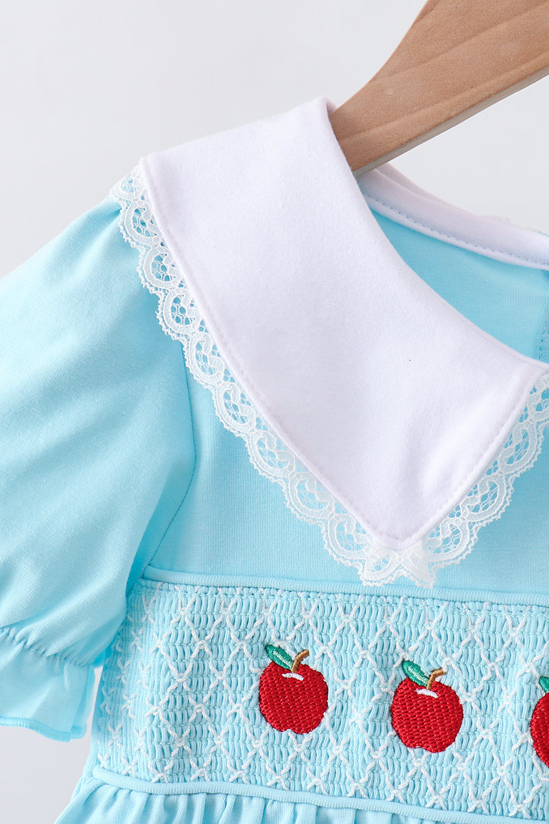 Blue Apple Smocked Lace Dress | Elegant Baby Girl Boutique Dress
