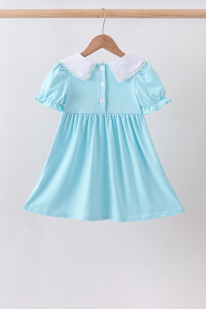 Blue Apple Smocked Lace Dress | Elegant Baby Girl Boutique Dress