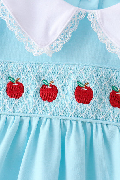 Blue Apple Smocked Lace Dress | Elegant Baby Girl Boutique Dress