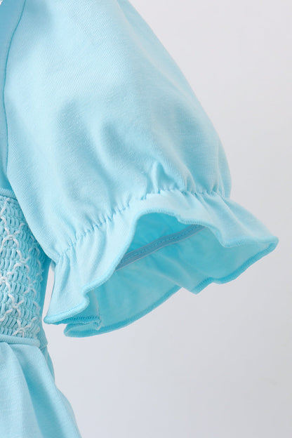 Blue Apple Smocked Lace Dress | Elegant Baby Girl Boutique Dress