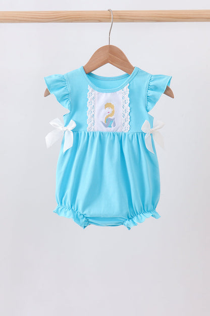 Girls Blue Elsa Inspired Ruffle Romper | Winter Princess Boutique Outfit” ❄️✨