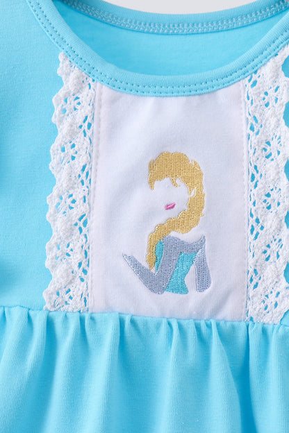 Girls Blue Elsa Inspired Ruffle Romper | Winter Princess Boutique Outfit” ❄️✨