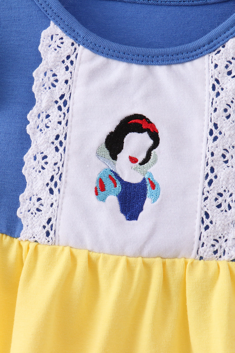 Girls Snow White Inspired  Princess Romper ] Yellow Blue Red Ruffle Fairytale Romper