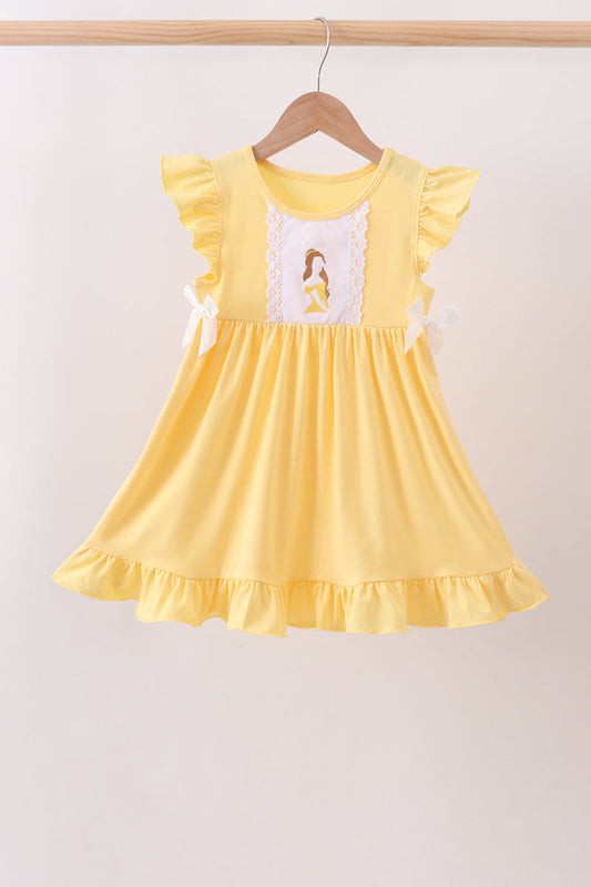 Girls Yellow Belle Inspired Ruffle Dress ] Princess Boutique Outfit