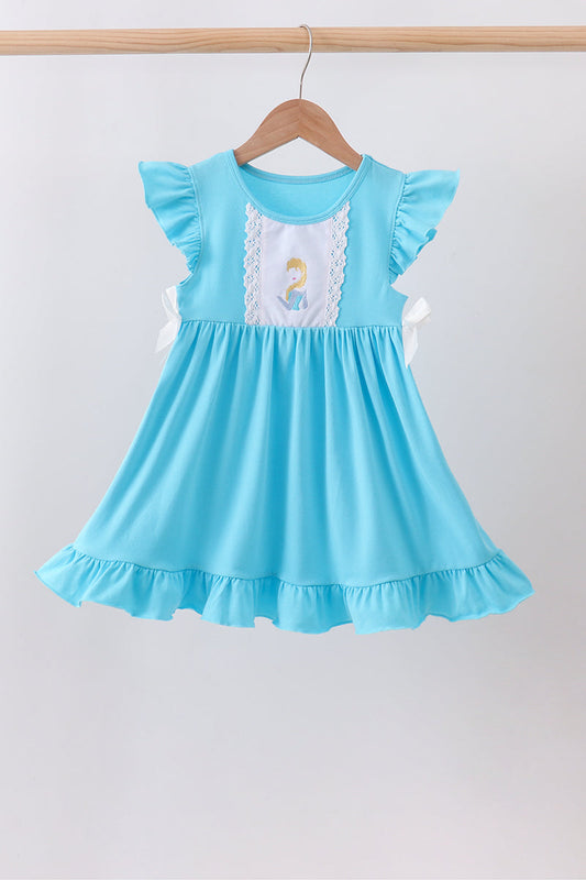 Girls Blue Elsa Inspired Ruffle Dress| Winter Princess Boutique Outfit” ❄️✨