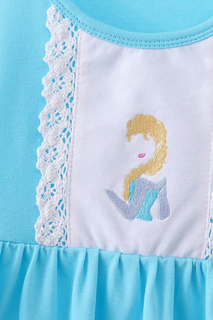 Girls Blue Elsa Inspired Ruffle Dress| Winter Princess Boutique Outfit” ❄️✨