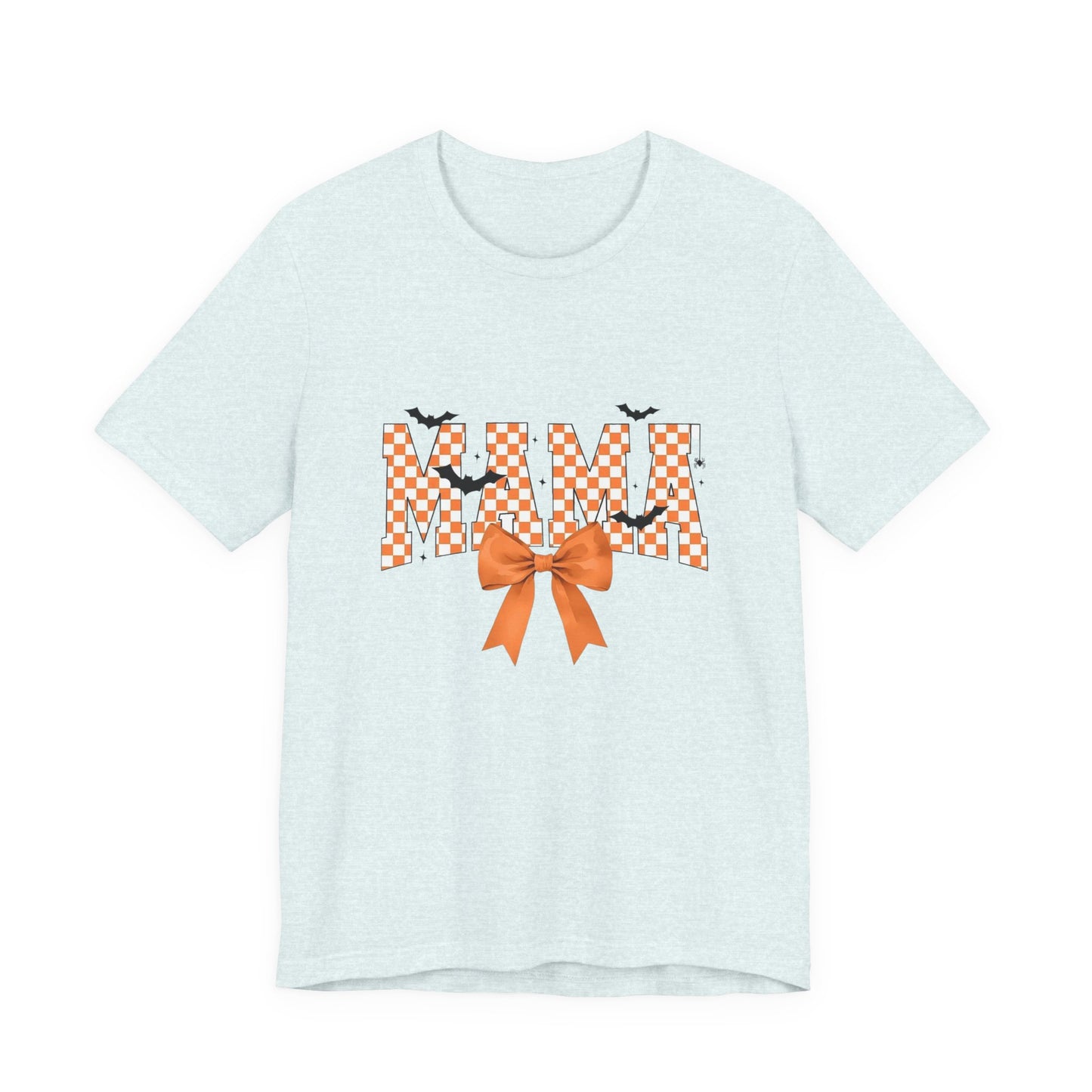 Mami Halloween Tee — Orange Checker 'MAMI' with Bow & Bats