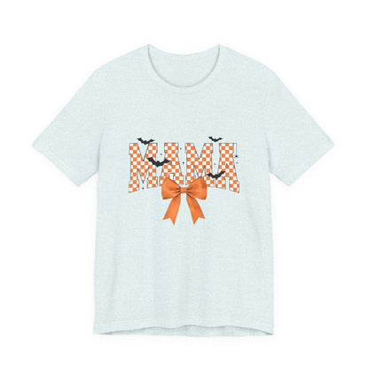 Mami Halloween Tee — Orange Checker 'MAMI' with Bow & Bats