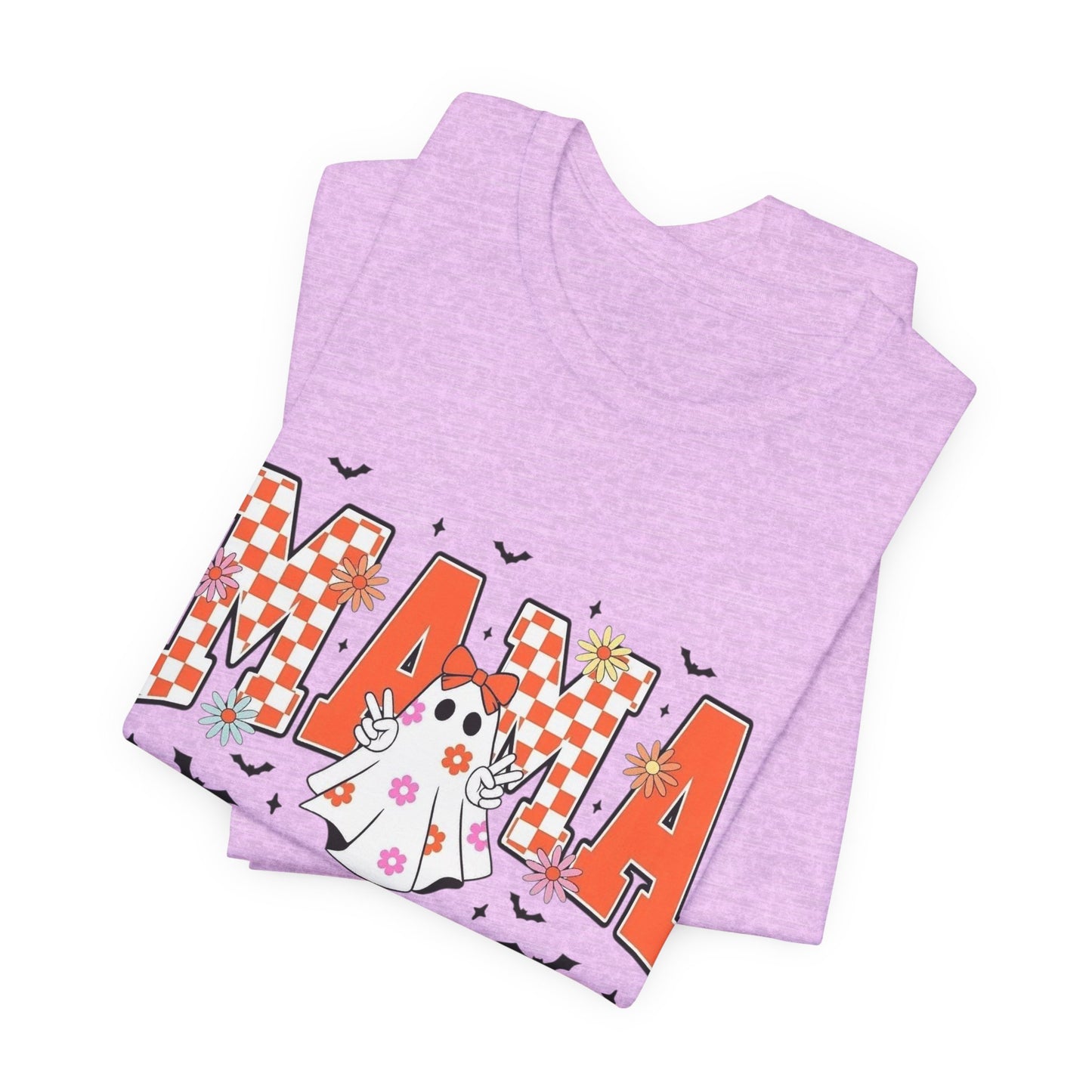 Mama Halloween T-Shirt — Cute Ghost & Checkerboard Lettering