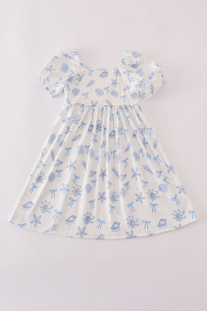 Blue Seashell Bow Mommy & Me Matching Dress Set | Mother Daughter Beach Summer Outfit