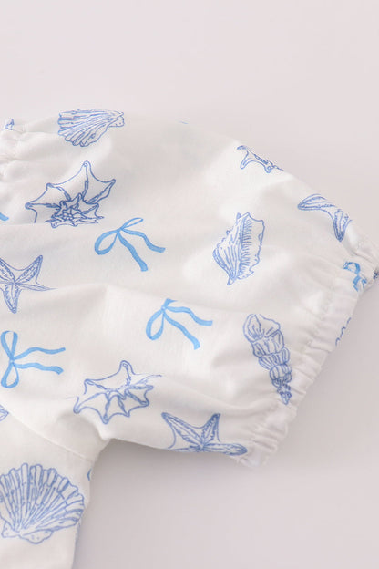 Blue Seashell Bow Mommy & Me Matching Dress Set | Mother Daughter Beach Summer Outfit