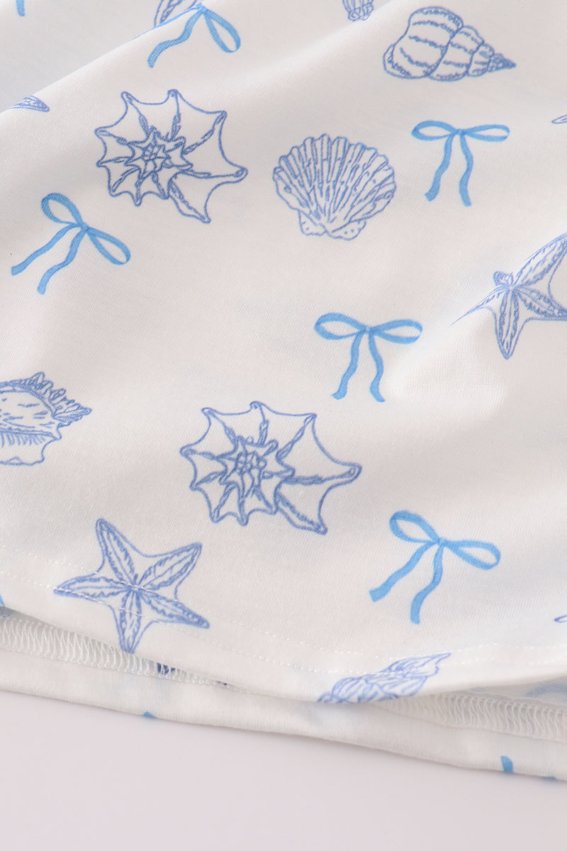 Blue Seashell Bow Mommy & Me Matching Dress Set | Mother Daughter Beach Summer Outfit