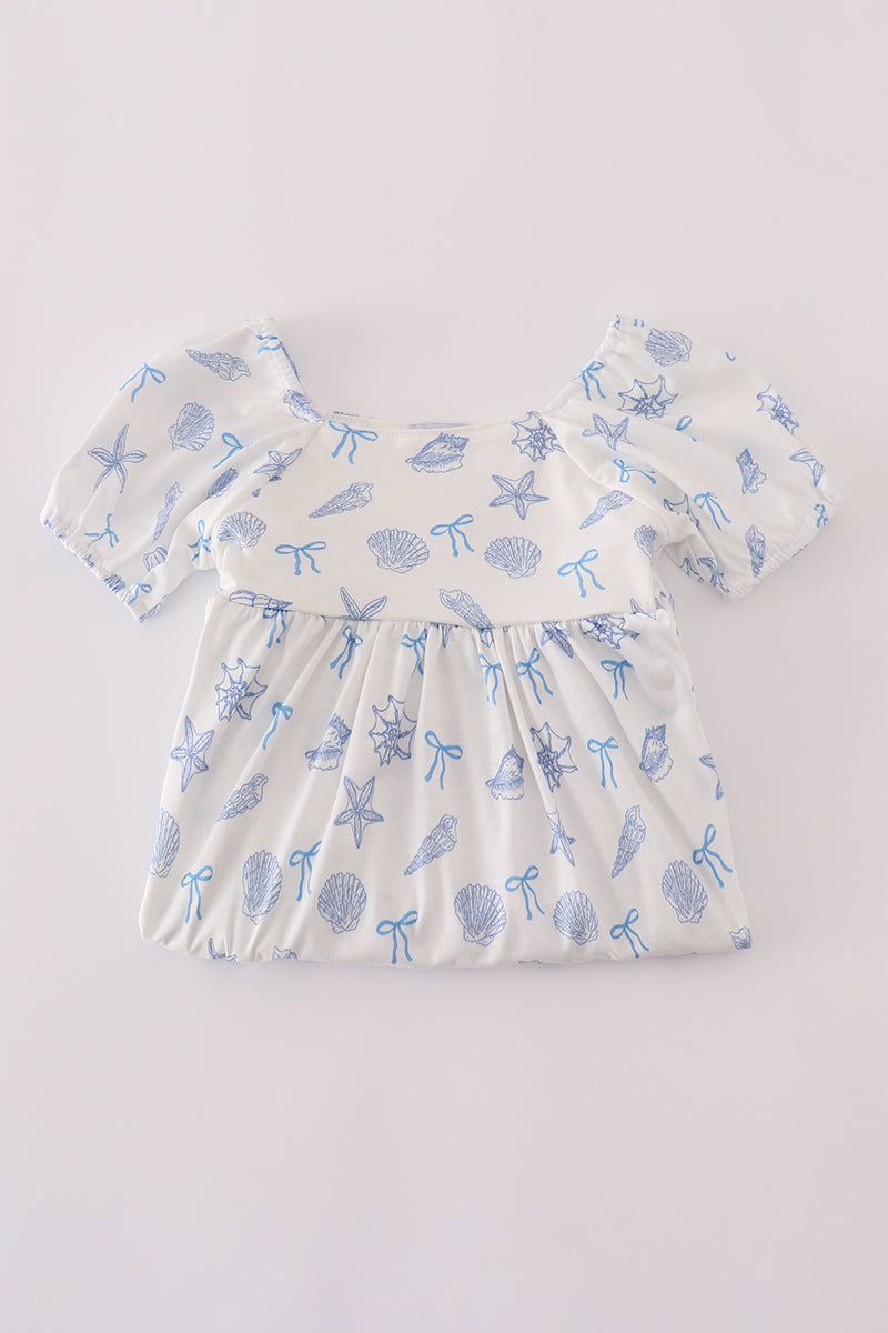Blue Seashell Bow Mommy & Me Matching Dress Set | Mother Daughter Beach Summer Outfit