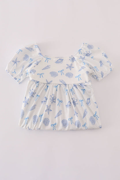 Blue Seashell Bow Mommy & Me Matching Dress Set | Mother Daughter Beach Summer Outfit