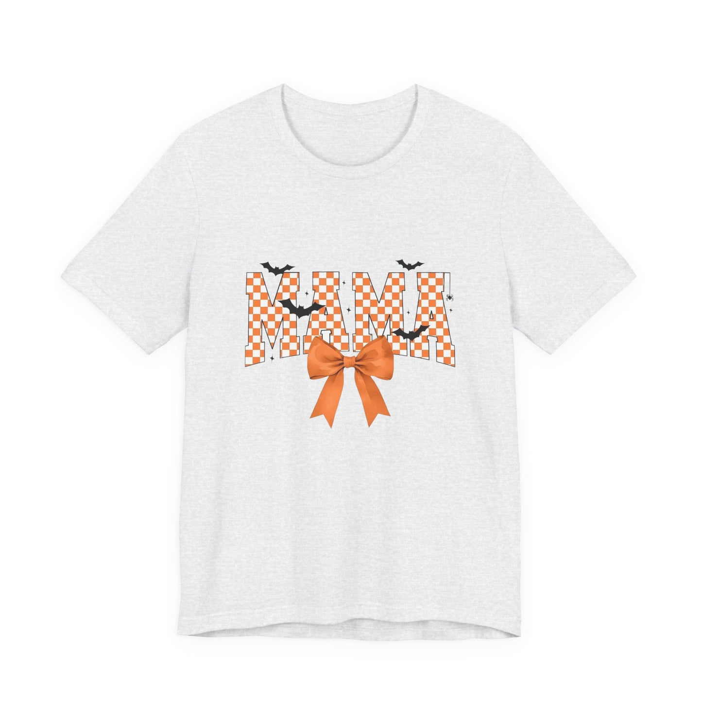 Mami Halloween Tee — Orange Checker 'MAMI' with Bow & Bats