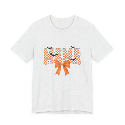 Mami Halloween Tee — Orange Checker 'MAMI' with Bow & Bats