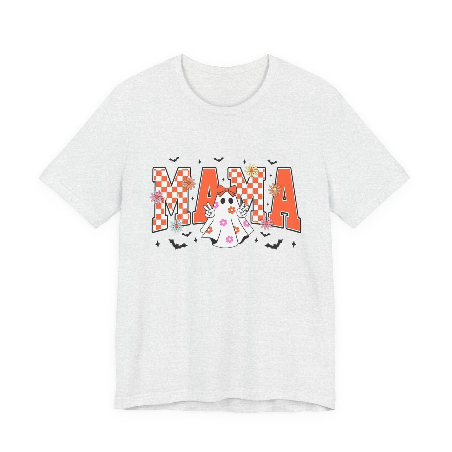 Mama Halloween T-Shirt — Cute Ghost & Checkerboard Lettering