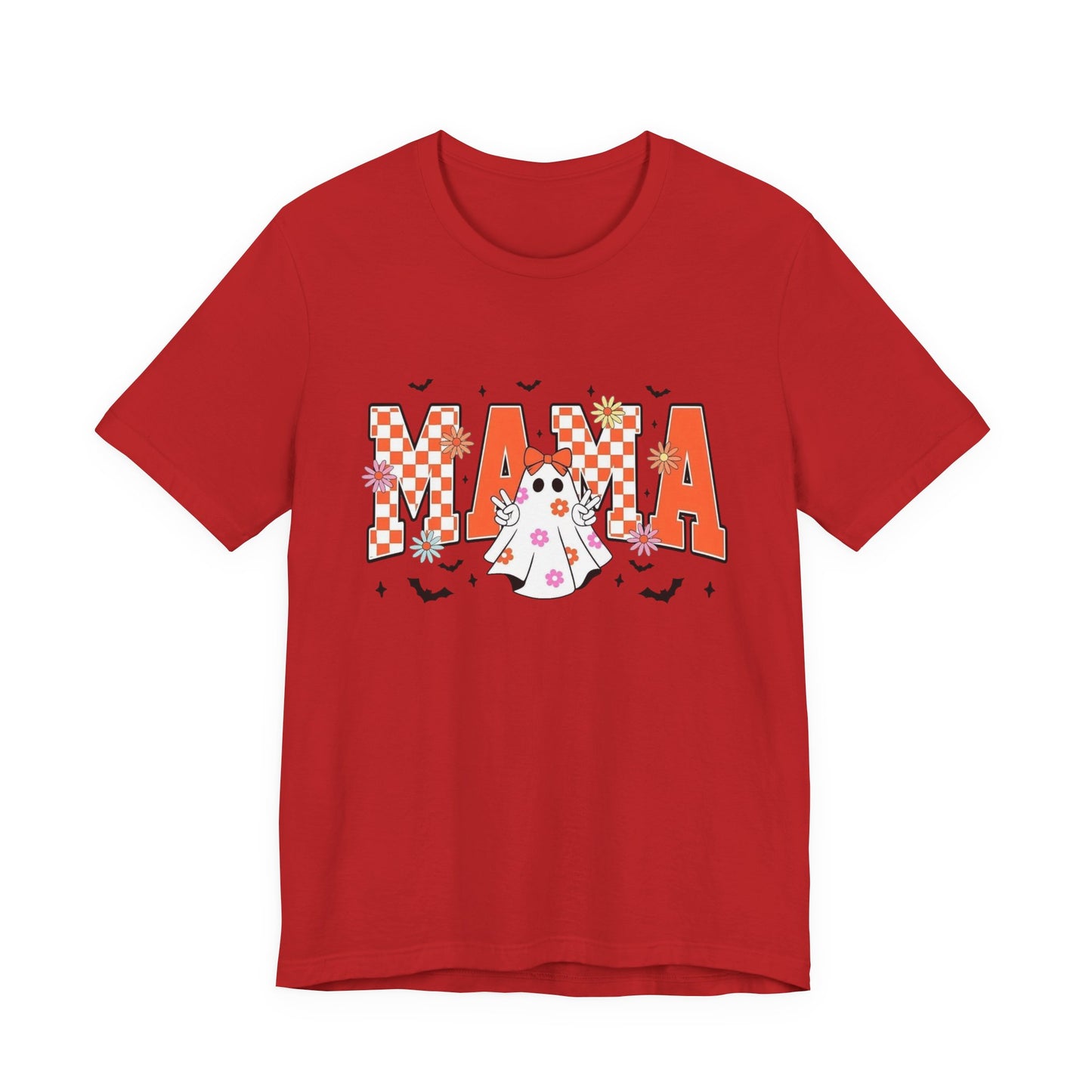 Mama Halloween T-Shirt — Cute Ghost & Checkerboard Lettering