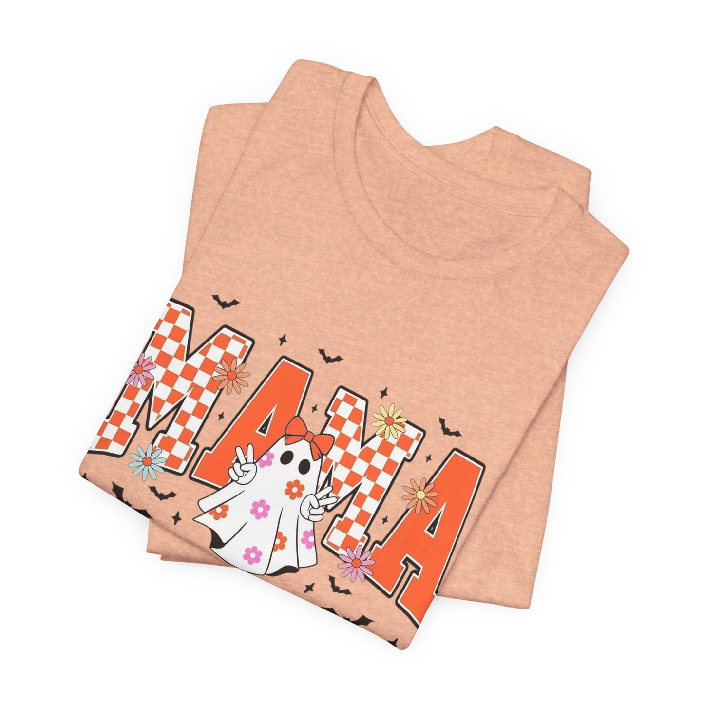 Mama Halloween T-Shirt — Cute Ghost & Checkerboard Lettering