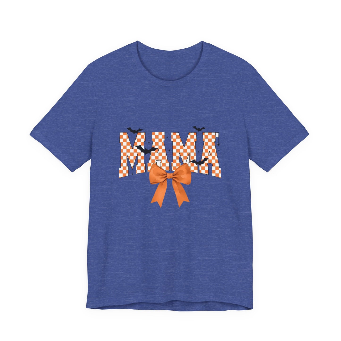 Mami Halloween Tee — Orange Checker 'MAMI' with Bow & Bats