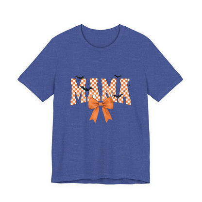 Mami Halloween Tee — Orange Checker 'MAMI' with Bow & Bats