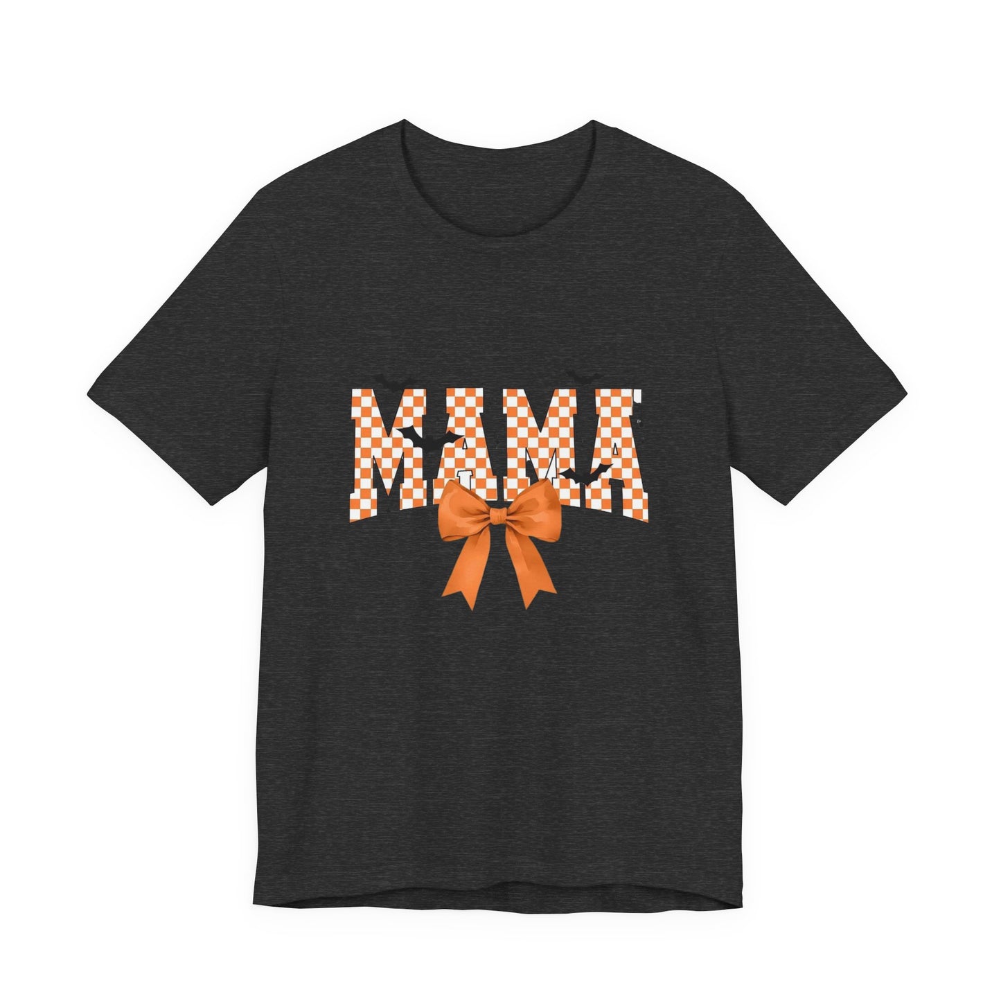 Mami Halloween Tee — Orange Checker 'MAMI' with Bow & Bats