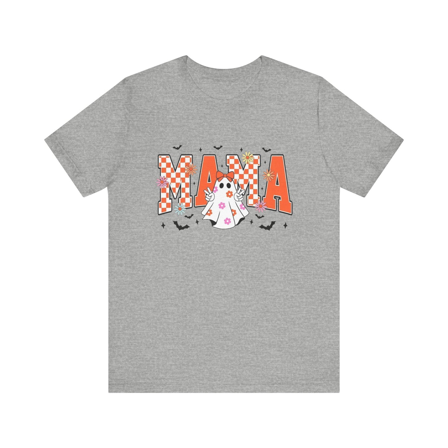 Mama Halloween T-Shirt — Cute Ghost & Checkerboard Lettering